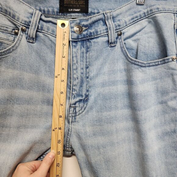 Brothers and Sons Light Wash Stretch Slim Straight Jeans Mens 36X32 Distressed - Picture 7 of 12